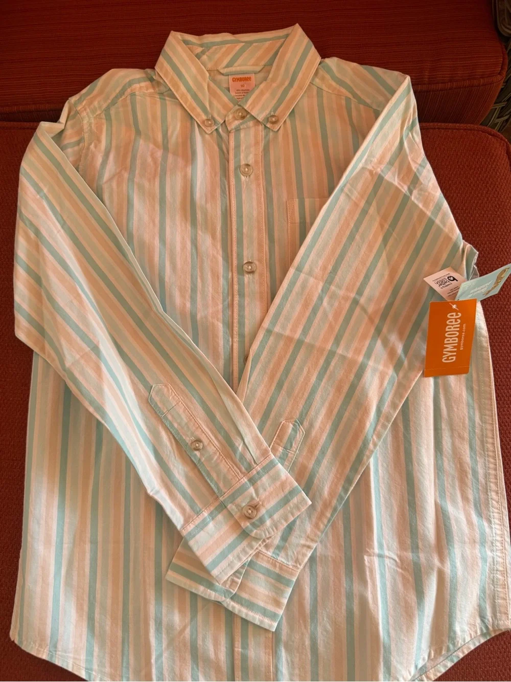 Gymboree Mint & White Striped Casual Button-Down Kids Shirt size 10